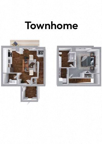 Floor plan for 1 bed, 1.5 baths, 972 sqft